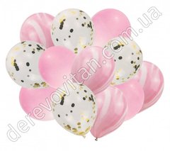 Воздушные шары с конфетти, розовые и прозрачные, 35 см, 12 шт.