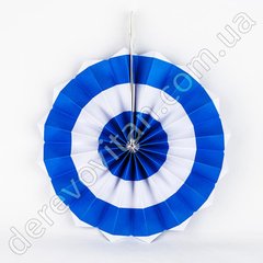 Подвесной веер, бело-синий, 30 см - бумажный декор-розетка