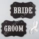 Таблички для свадебного декора "Bride Groom", черные, 15.5×25 см