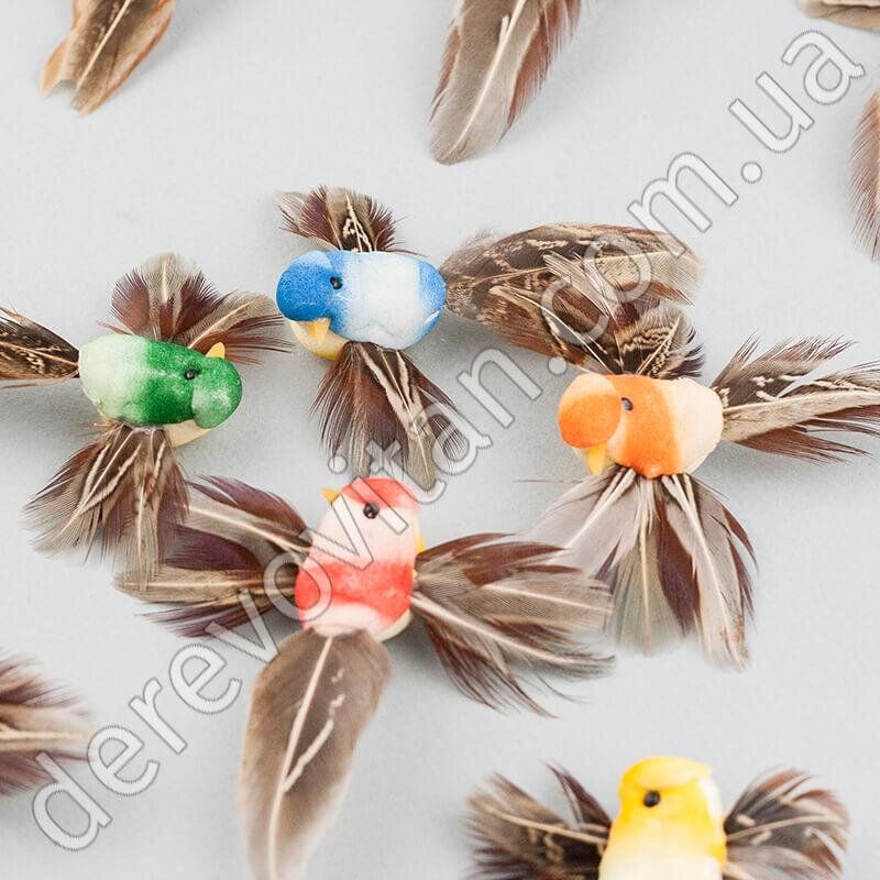 Декоративные птички, разноцветные, 7.5×8, 12 шт.