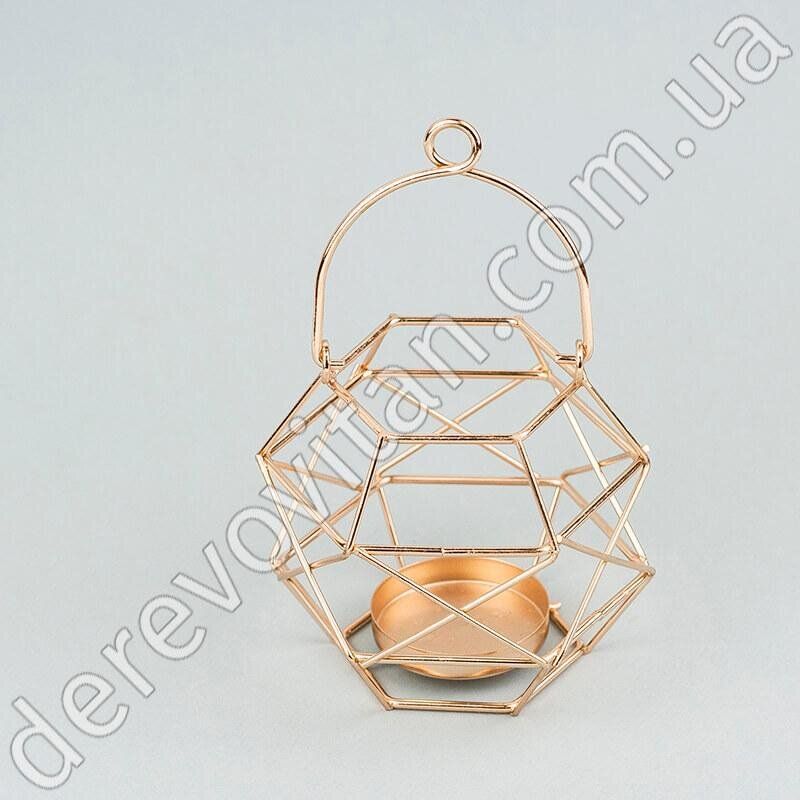Подсвечник подвесной металлический "Геометрия", розовое золото, 10.5×16.5 см